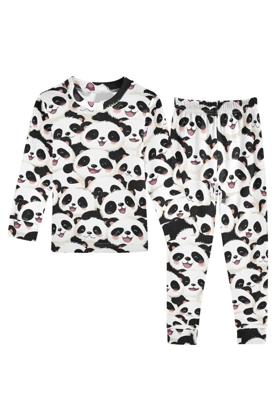 Cute and Happy Panda Pattern Cotton Pajamas 2 Piece Set Sleepwear Soft and Comfortable Homewear Nightwear