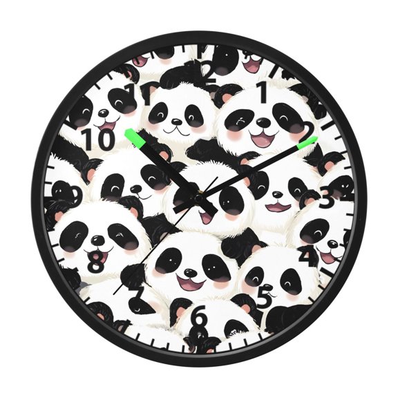 Cute and Happy Panda Pattern Wall Clock 12 Inch Voice Activated Night Light Silent Non Ticking