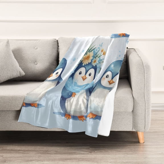 Cute and Happy Penguins Throw Blanket 60" x 90" Soft and Warm Blankets for Couch Sofa and Bed
