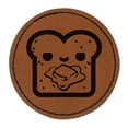 thumbnail image 1 of Cute and Kawaii Buttered Toast Bread 2.5" Faux Leather Round Engraved Iron-On Patch - Brown, 1 of 6
