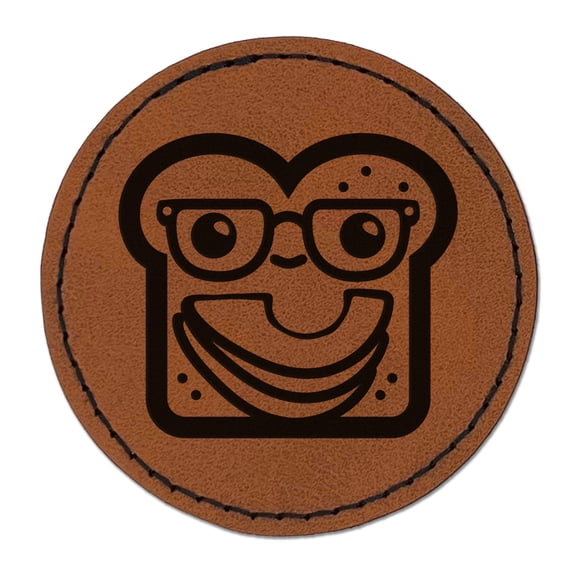 Cute and Kawaii Hipster Avocado Toast Bread 2.5" Faux Leather Round Engraved Iron-On Patch - Brown