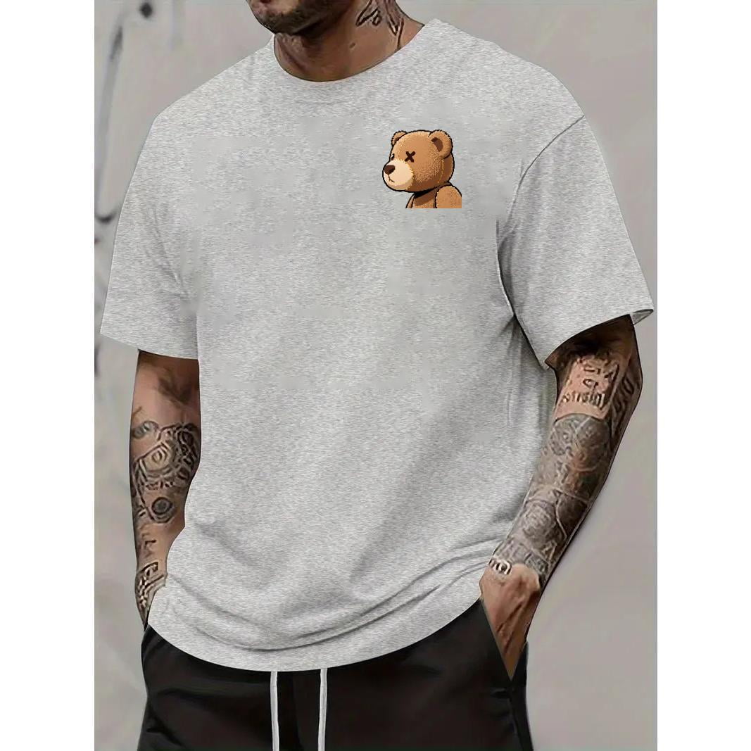 Cute and Minimalist T - Shirt: Small Cartoon Bear Graphic on Chest，Cute ...