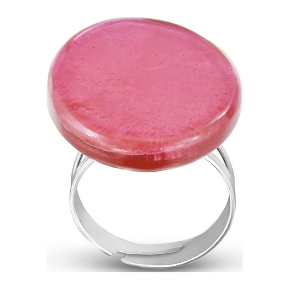 Cute and Vibrant Ocean Inspired Colorful Pink Capiz Shell Circle Ring