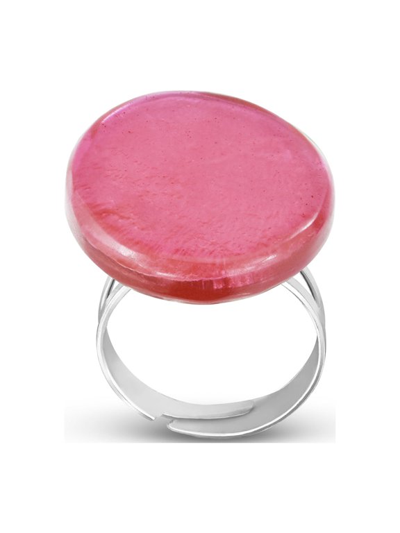 Cute and Vibrant Ocean Inspired Colorful Pink Capiz Shell Circle Ring