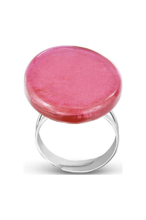 Cute and Vibrant Ocean Inspired Colorful Pink Capiz Shell Circle Ring