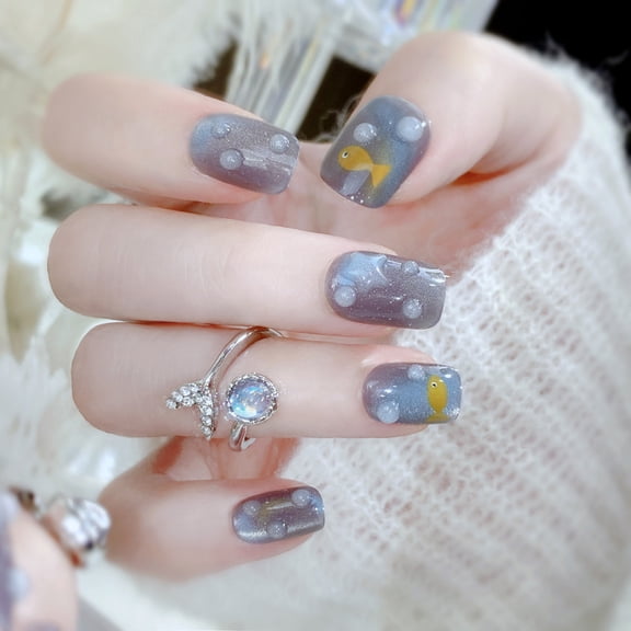 Cute and fresh wearing nail products Internet celebrity cat eye manicure patch small fish fake nail patch pure desire nail piece A83