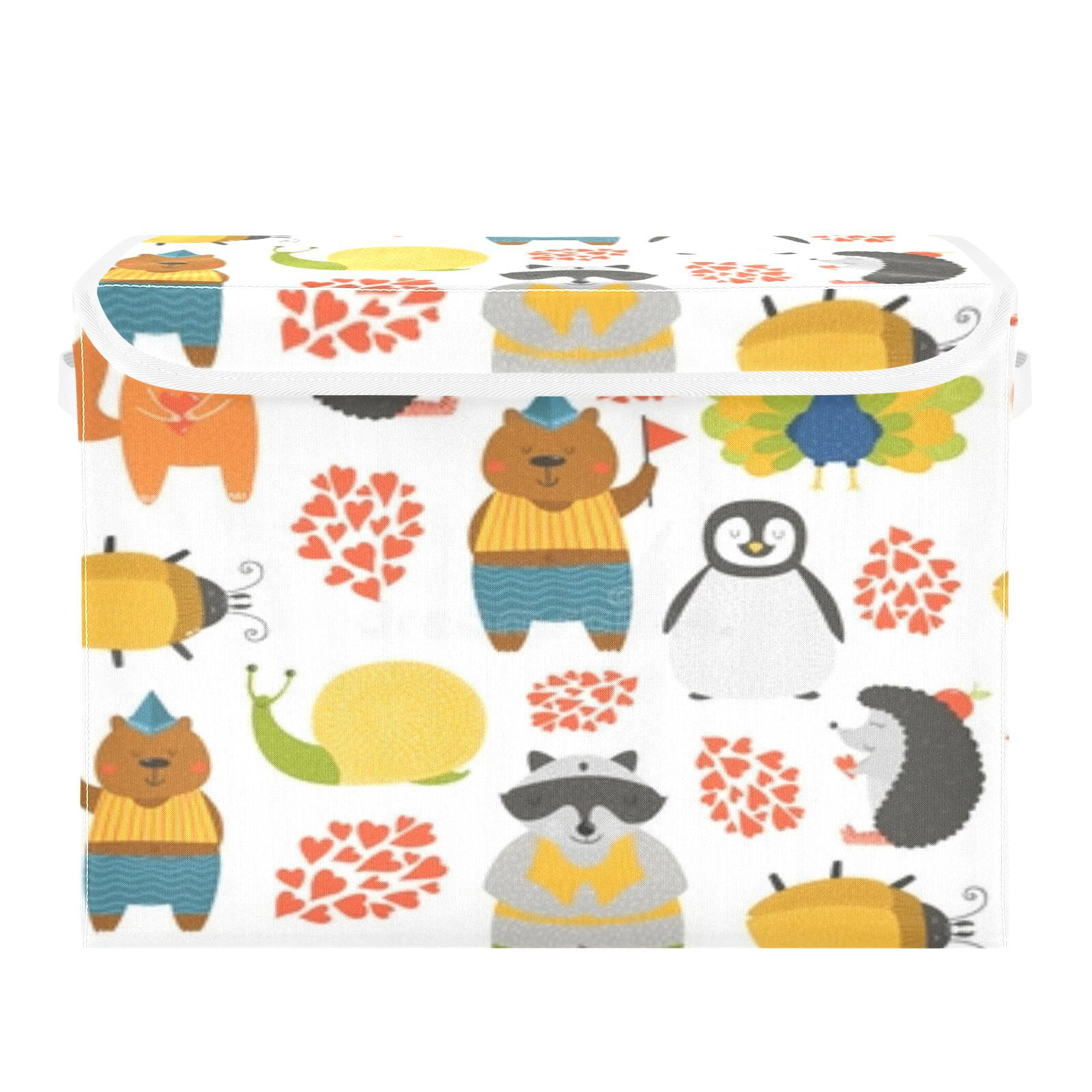 Cute animal pattern background Storage Bins with lid, Decorative Boxes for Shelves, Closet Organizer Basket with Handles, Large,