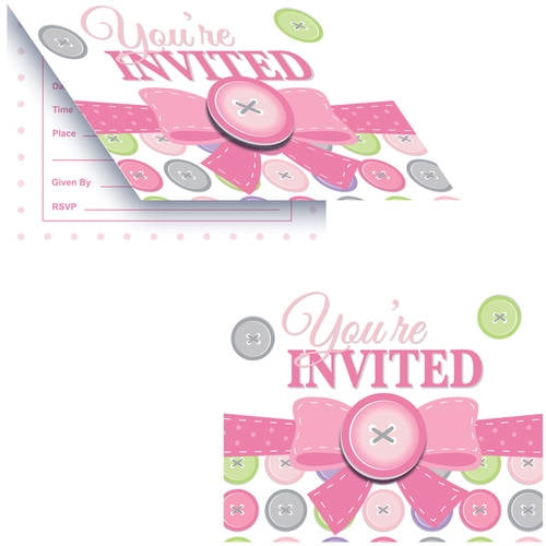 Cute as a Button Girl Invitations, 8Pack