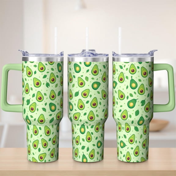 Cute avocado tumbler 40 oz tumbler with handle and straw 304 stainless steel travel cup coffee mug water bottle suitable as a gifts for women mom gifts gift for avocado lovers