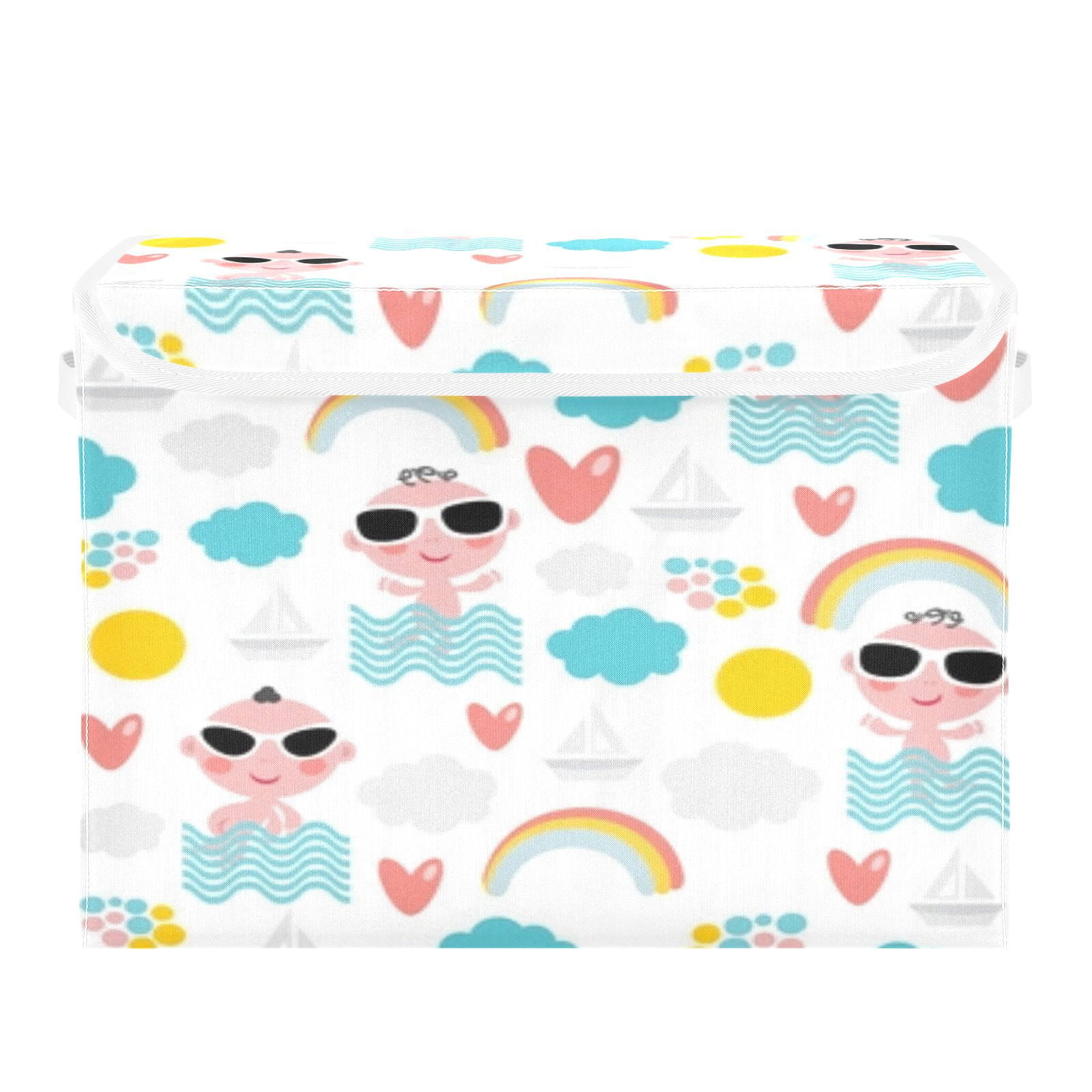 Cute babies summer pattern design Storage Bins, Foldable Cloth Basket, Cube Organizer with 2 Handles, Suitable for bedrooms, living rooms, wardrobes, and workspaces, With cover