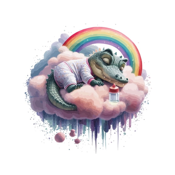 Cute baby Alligator Sleeping on a Cloud Daycare Wall Art Sticker Designs Vinyl Stickers For Home House Walls Rooms Windows Bedroom Decoration Size (20x20 inch)