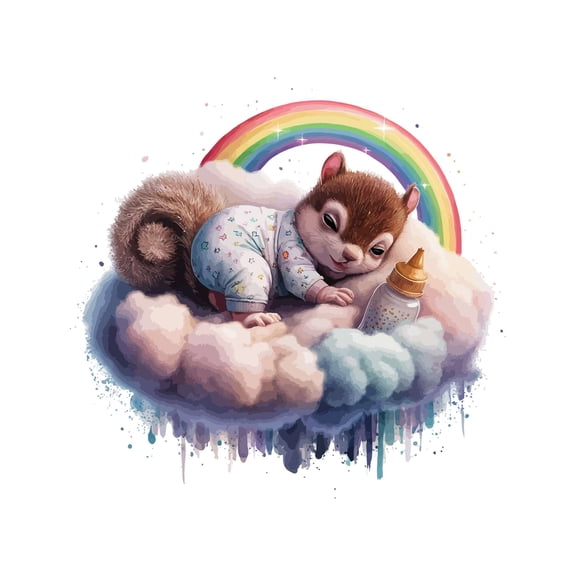Cute baby Squirrel Sleeping on a Cloud Daycare Wall Art Sticker Designs Vinyl Stickers For Home House Walls Rooms Windows Bedroom Decoration Size (20x20 inch)
