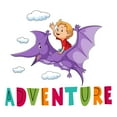 thumbnail image 1 of Cute boy riding Pteranodon in Sky ArtWall Decal Decoration Adventure Joyful Cartoon Cartoon Animals Decorating Ideas for Child's Bedroom Size: 10 In(W) x 9 In(H), 1 of 5