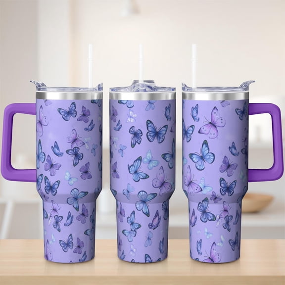 Cute butterfly tumbler 40 oz tumbler with handle and straw 304 stainless steel travel cup coffee mug water bottle suitable as a gifts for women mom gifts gift for butterfly lovers