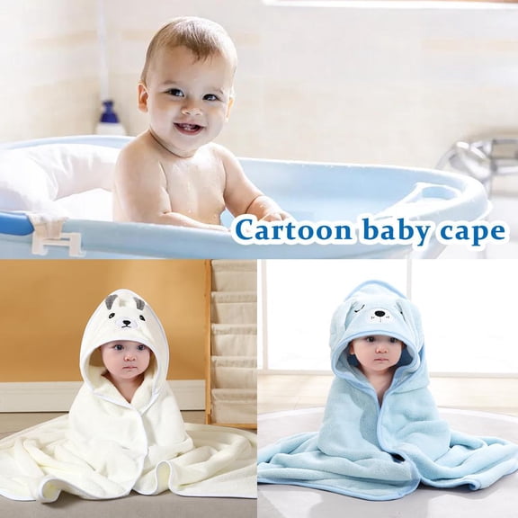 Cute cartoon baby cape, 31. 5x31. 5 inch soft coral fleece hooded poncho for kids, windproof & waterproof outdoor playwear with adorable designs