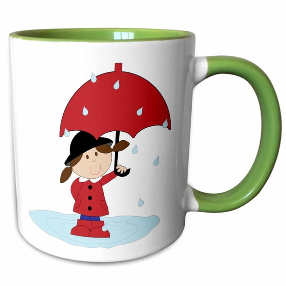 Cute cartoon with girl and her red umbrella 15oz Two-Tone Green Mug mug-167175-12