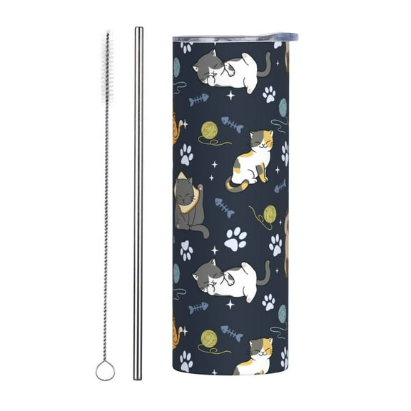 Cute cat 20oz Stainless Steel Tumbler with Lid & Straw - Double-Walled Insulated Travel Mug for Coffee, Tea, Water, Wine - Perfect Gift for Women