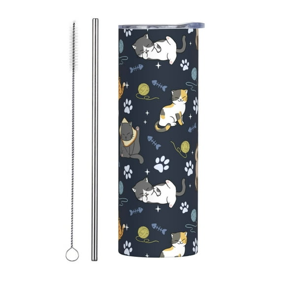 Cute cat 20oz Stainless Steel Tumbler with Lid & Straw - Double-Walled Insulated Travel Mug for Coffee, Tea, Water, Wine - Perfect Gift for Women