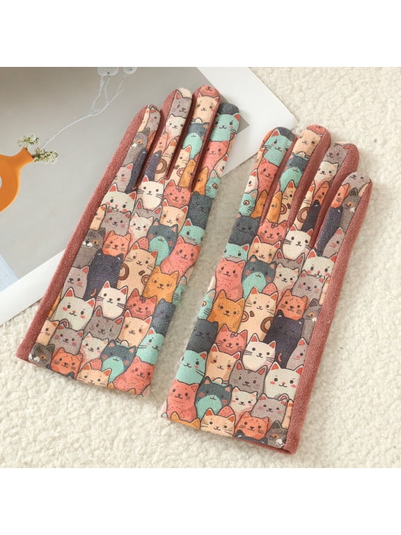 Cute cat 3D suede gloves for women in winter, thick and warm, and cold resistant gloves