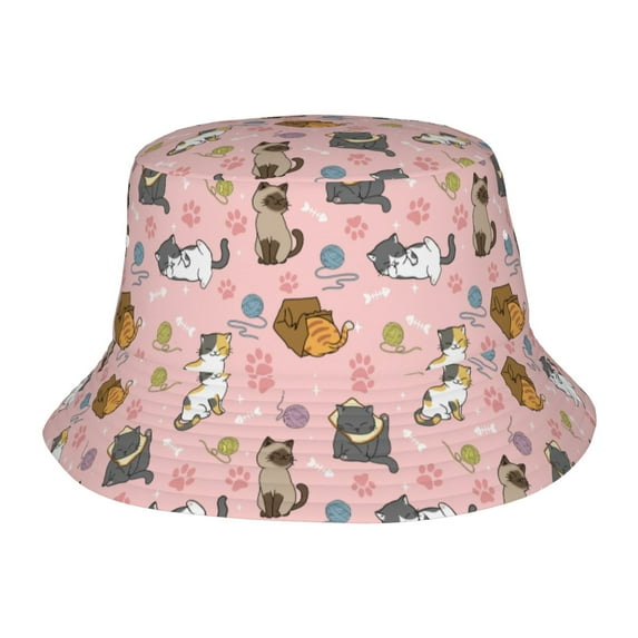 Cute cat Bucket Hats for Woman Packable Summer Sun Hat Beach Caps For Fisherman Outdoor Travel Hiking