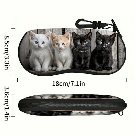 Cute cat Print Design Neoprene Eyeglasses Case with Zipper - Ultra-Light Travel Glasses Pouch, Fits All Sunglasses, Eyeglasses & Accessories