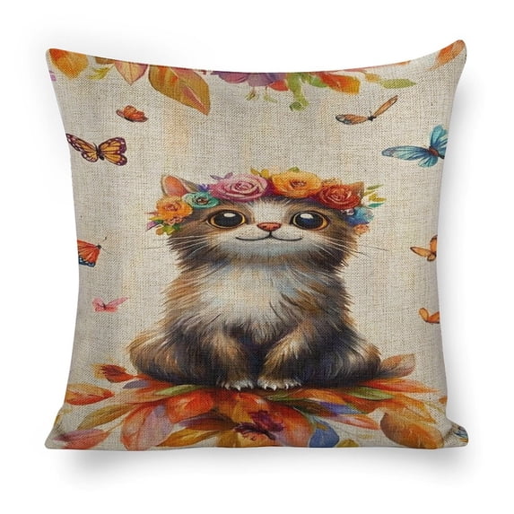 Cute cat flowers butterflieslinen toss pillowcase decoration pillowcase gifting preferred 18x18 inch cushion cover sofa pillowcase sofa bedroom living room car