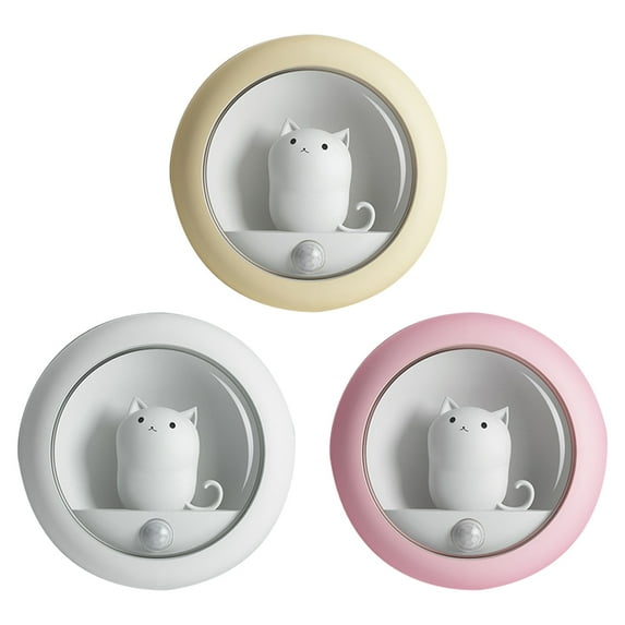 Cute cat motion sensor night light, rechargeable LED night light, small night light USB bedside light - White, yellow, pink
