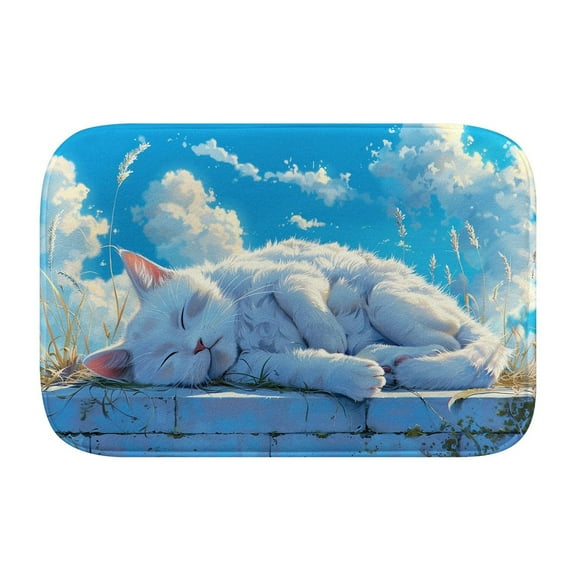 Cute cat pattern 420 Non-Slip Memory Foam Bath Rug: Absorbent, Quick-Dry, Machine Washable, Soft & Comfortable - L