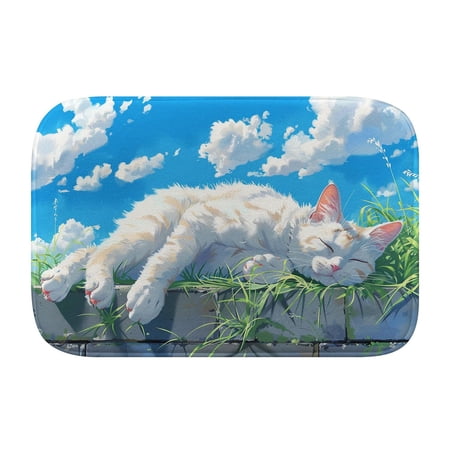 Cute cat pattern 447 Non-Slip Memory Foam Bath Rug: Absorbent, Quick-Dry, Machine Washable, Soft & Comfortable - S