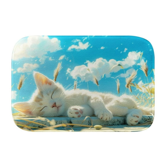 Cute cat pattern 498 Non-Slip Memory Foam Bath Rug: Absorbent, Quick-Dry, Machine Washable, Soft & Comfortable - S