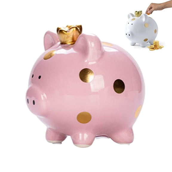 Cute ceramic crown pig piggy bank, Ideal for Kids R4S1 L3B1