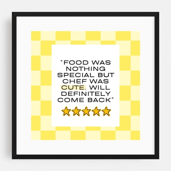 Cute chef_yellow - Typography Black Framed Wall Art Print 20 x 20 inches