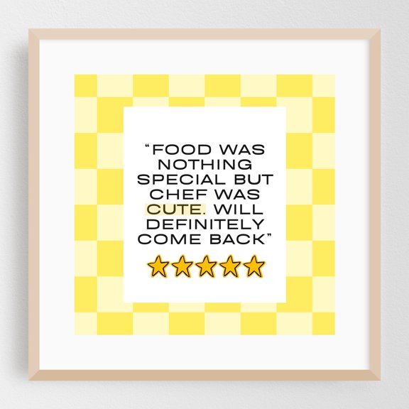 Cute chef_yellow - Typography Oak Framed Wall Art Print 8 x 8 inches