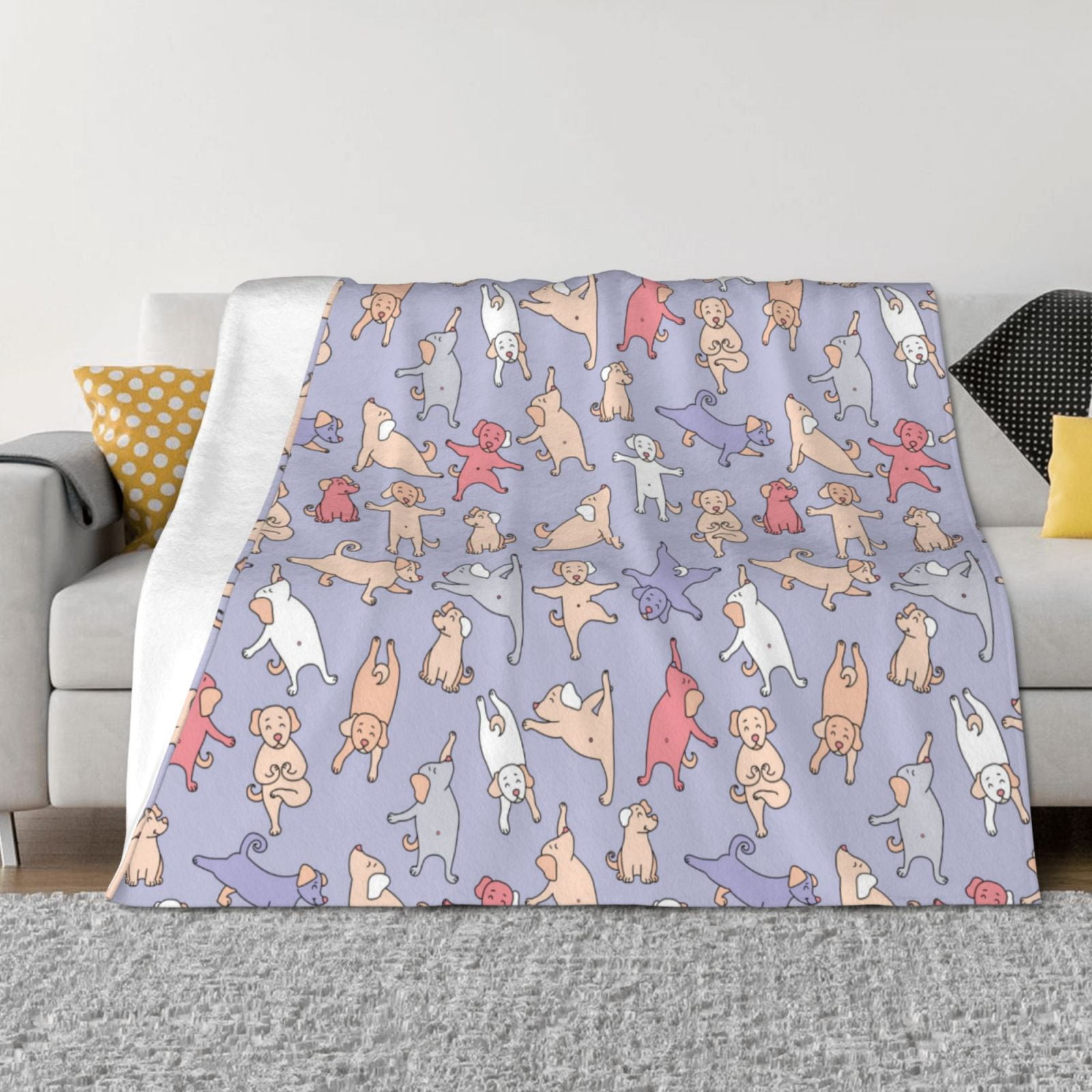 Cute colorful Dog cartoon Throw Blanket for Couch, Soft Fuzzy Comfy