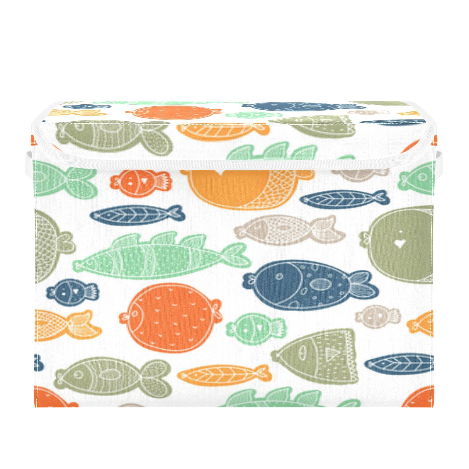 Cute colorful fish pattern Foldable Kids Toy Chest with Flip-Top Lid, Collapsible Fabric Toy Storage Organizer/Bin/Box/Basket/Trunk for Toddler