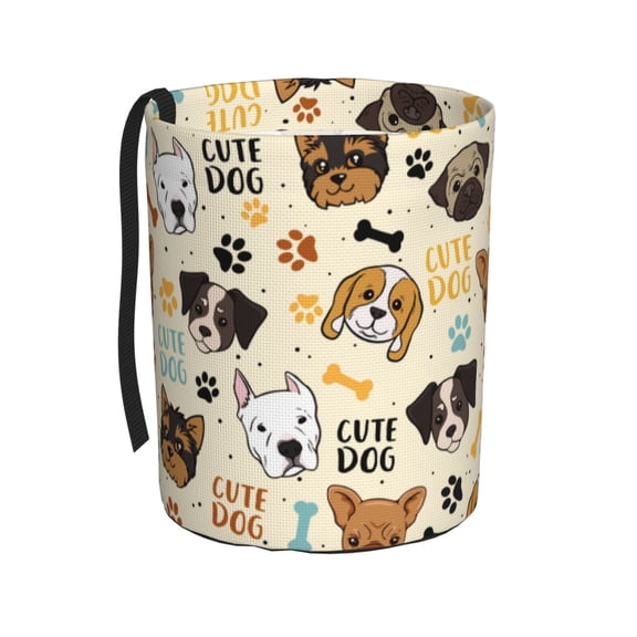 Cute dog Car Trash Can Waterproof Cylindrical Car Garbage Can with Adjustable Strap & Magic Tape, Portable Vehicle Trash Bin for Cars, Trucks, SUVs