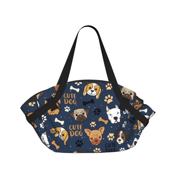 Cute dog Circular Beach Blanket Picnic Mat for 2 – Foldable into Tote Bag, Waterproof Sandproof Portable Outdoor Rug with Pockets & Snaps for Camping, Travel, Park