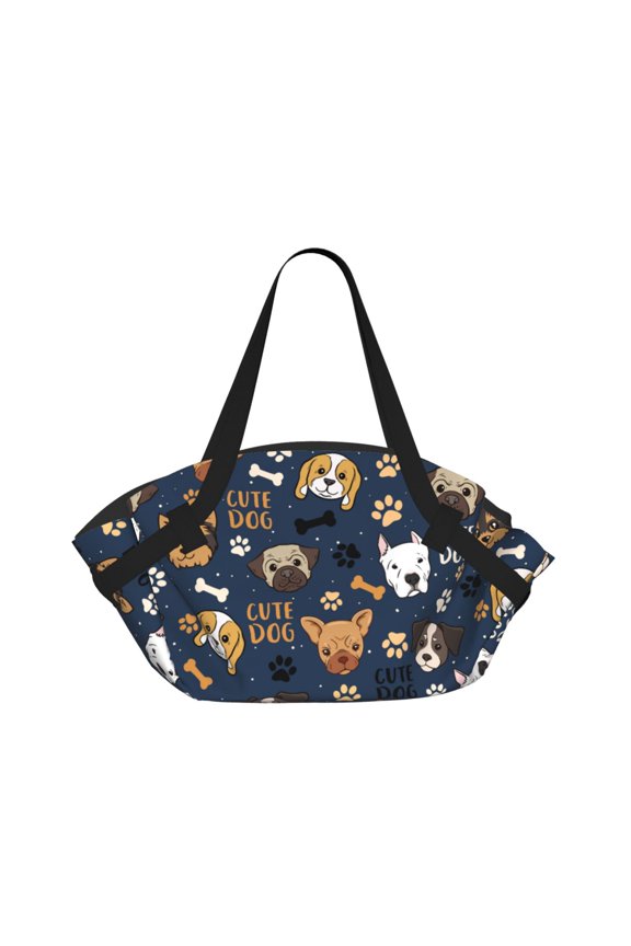 Cute dog Circular Beach Blanket Picnic Mat for 2 – Foldable into Tote Bag, Waterproof Sandproof Portable Outdoor Rug with Pockets & Snaps for Camping, Travel, Park