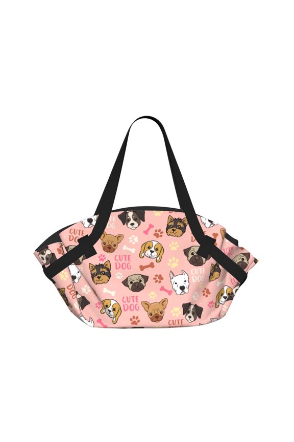 Cute dog Circular Beach Blanket Picnic Mat for 2 – Foldable into Tote Bag, Waterproof Sandproof Portable Outdoor Rug with Pockets & Snaps for Camping, Travel, Park