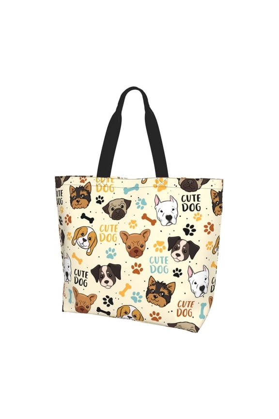 Cute dog Women's Tote Bags Reusable Grocery Shopping Bag Foldable for Beach Gym Work Daily Carry All