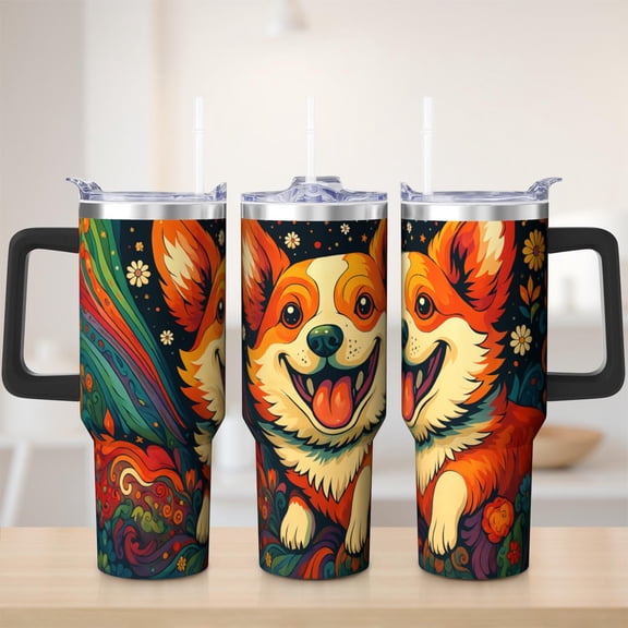 Cute dog tumbler 40 oz tumbler with handle and straw 304 stainless steel travel cup coffee mug water bottle suitable as a gifts for women gift for dog lovers