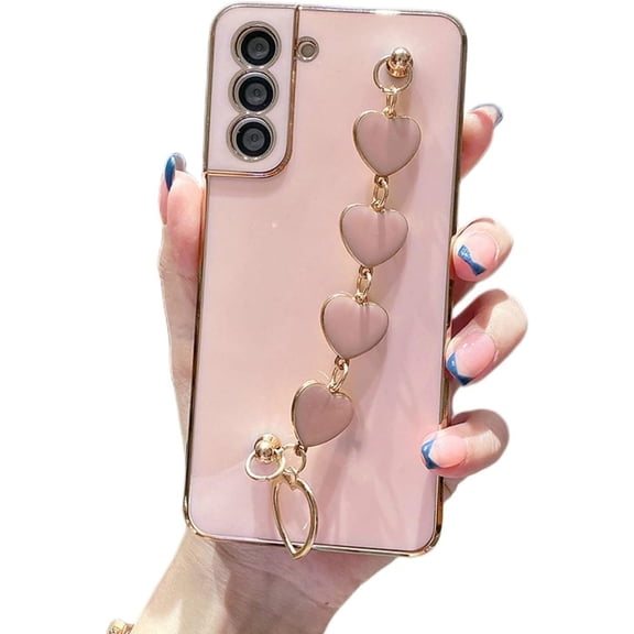 Cute electroplated Solid Color Phone case with Bracelet for Women Fashion TPU Soft Shell for Samsung Galaxy Note 20 Ultra Note 10 Pro A73 A72 A71 4G A70 Back Cover(Pink,Samsung Note 10 Pro)