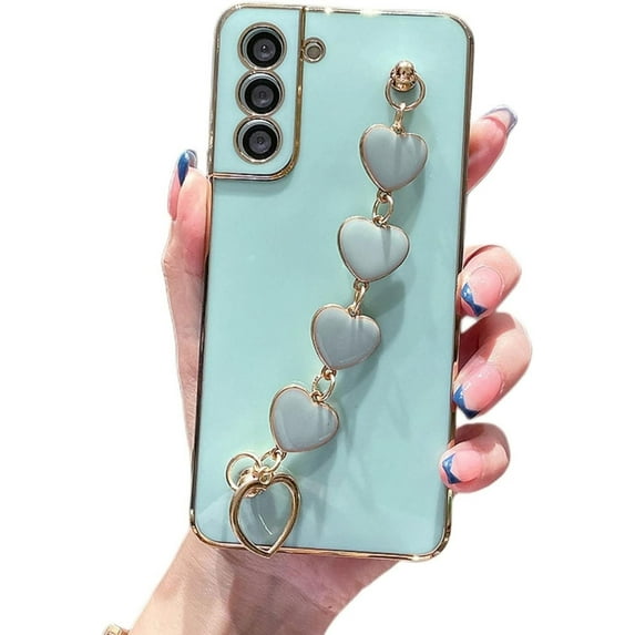 Cute electroplated Solid Color Phone case with Bracelet for Women Fashion TPU Soft Shell for Samsung Galaxy Note 20 Ultra Note 10 Pro A73 A72 A71 4G A70 Back Cover(Light Blue,Samsung A73)