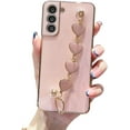 thumbnail image 1 of Cute electroplated Solid Color Phone case with Bracelet for Women Fashion TPU Soft Shell for Samsung Galaxy S23 S21 S20 S22 Plus Ultra FE Back Cover， Shockproof Bumper(Pink,Samsung S21 FE), 1 of 7