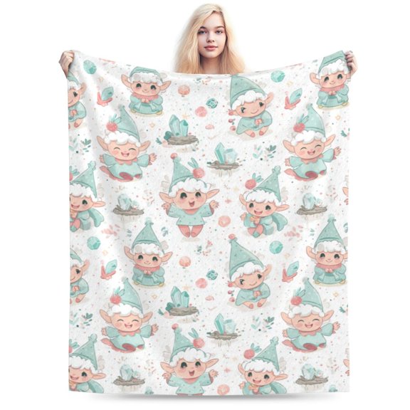 Cute elf pattern Flannel Fleece Throw Blanket, Cozy Soft Anti-Pilling Fuzzy Blanket for Couch Bed Camping Travel, Lightweight Warm All-Season Throw for Kids Adults