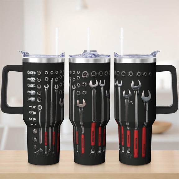 Cute equipment tumbler 40 oz tumbler with handle and straw 304 stainless steel travel cup coffee mug water bottle suitable as a gifts for men gift for equipment lovers