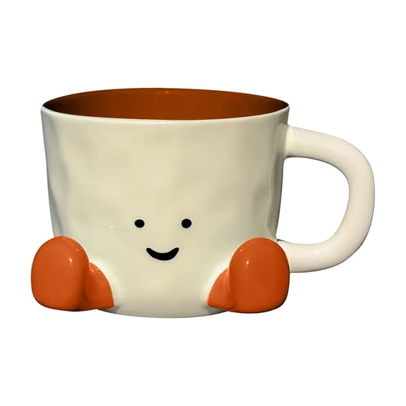 Cute face Coffee Mugs, Funny Mug for Women, 12.8oz/380ml Unique Ceramic Coffee Tea Cups, Office Mug Gift (Orange)