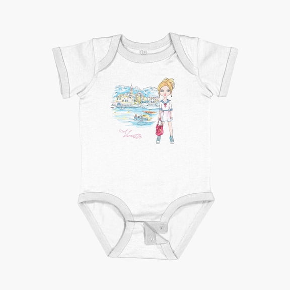 Cute fashion girl in Vernazza, Italia. Short Sleeve Baby One-Piece - 1655