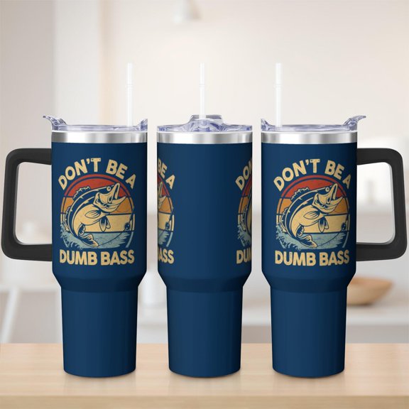 Cute fishing tumbler 40 oz tumbler with handle and straw 304 stainless steel travel cup coffee mug water bottle suitable as a gifts for men gift for fishing lovers
