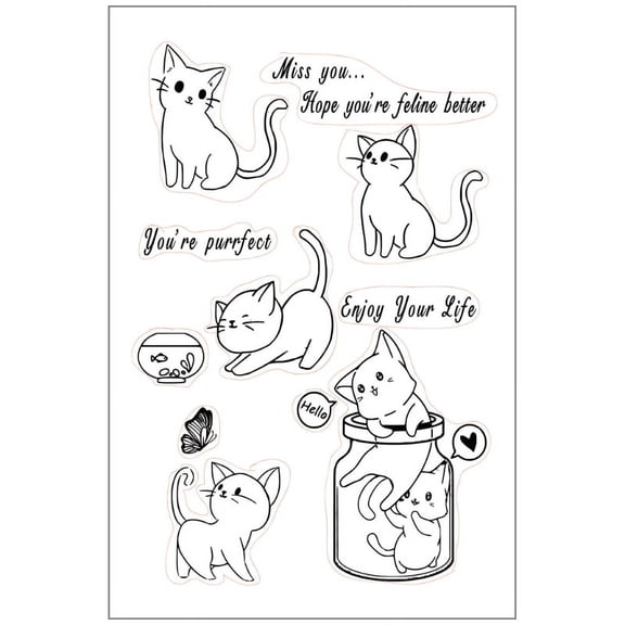 Cute for Cat Clear Stamps for Card Making DIY Scrapbooking Background Silicone Transparent Seal Stamps for Embossing Alb